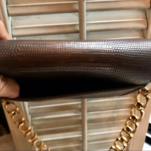 PRIVATELY SOLD!!! Cole Haan brown leather lizard skin and yellow metal chain m - Picture 5 of 10